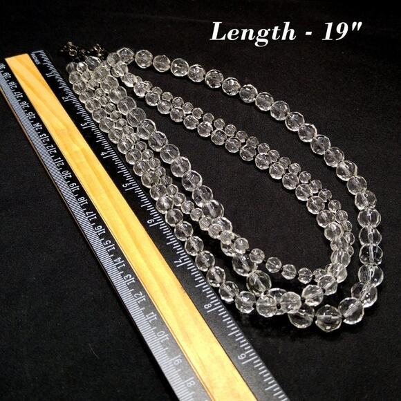 Vintage Express Clear Glass 3 Strand Necklace, Black Seed Bead Accents, 19 Inch - Picture 4 of 6